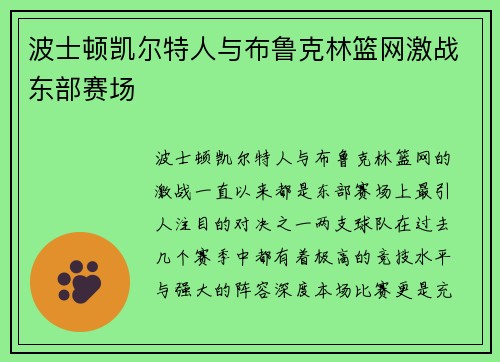 波士顿凯尔特人与布鲁克林篮网激战东部赛场
